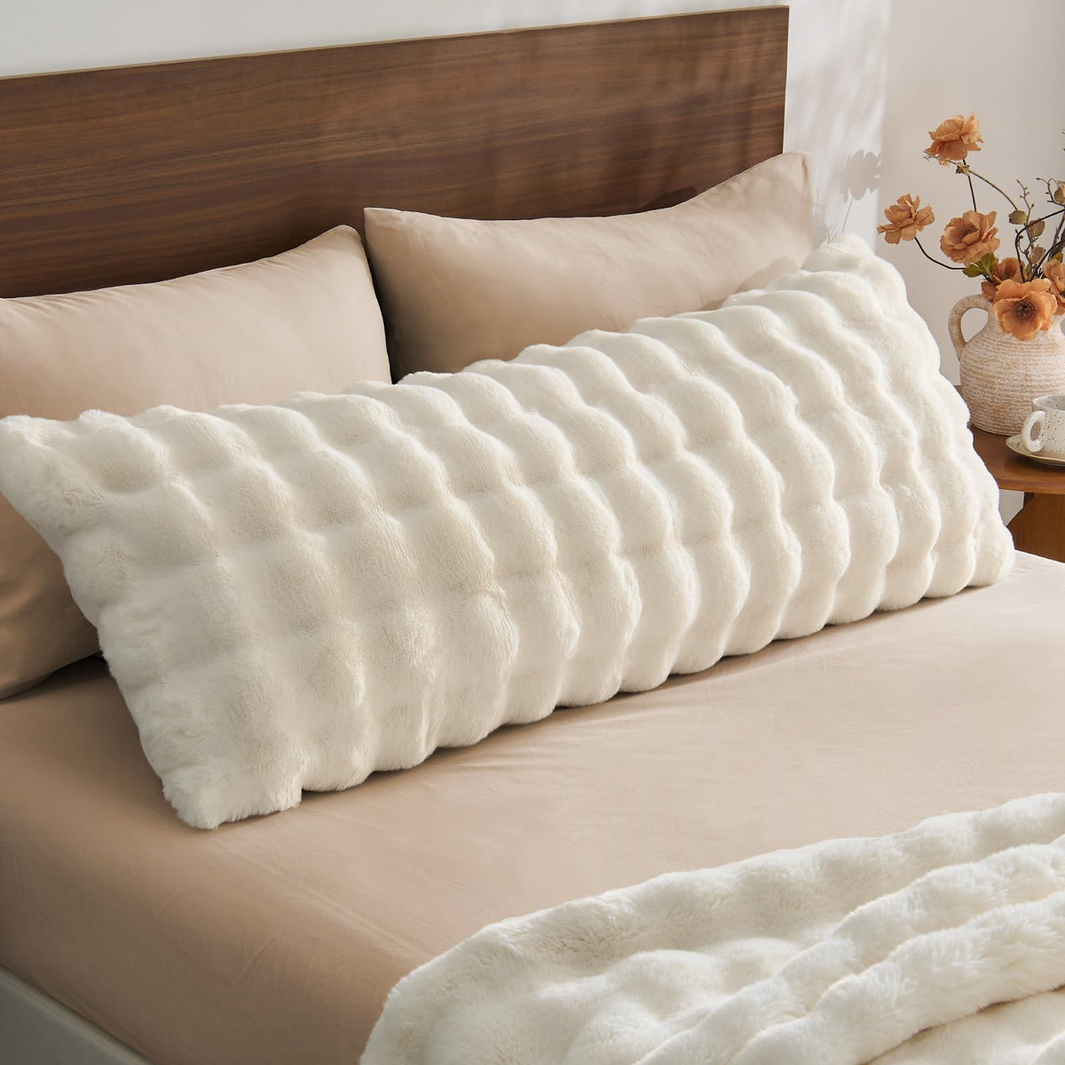 BEDELITE Faux Rabbit Fur Zippered Body Pillow Cover, 20x54 Long Pillow Case