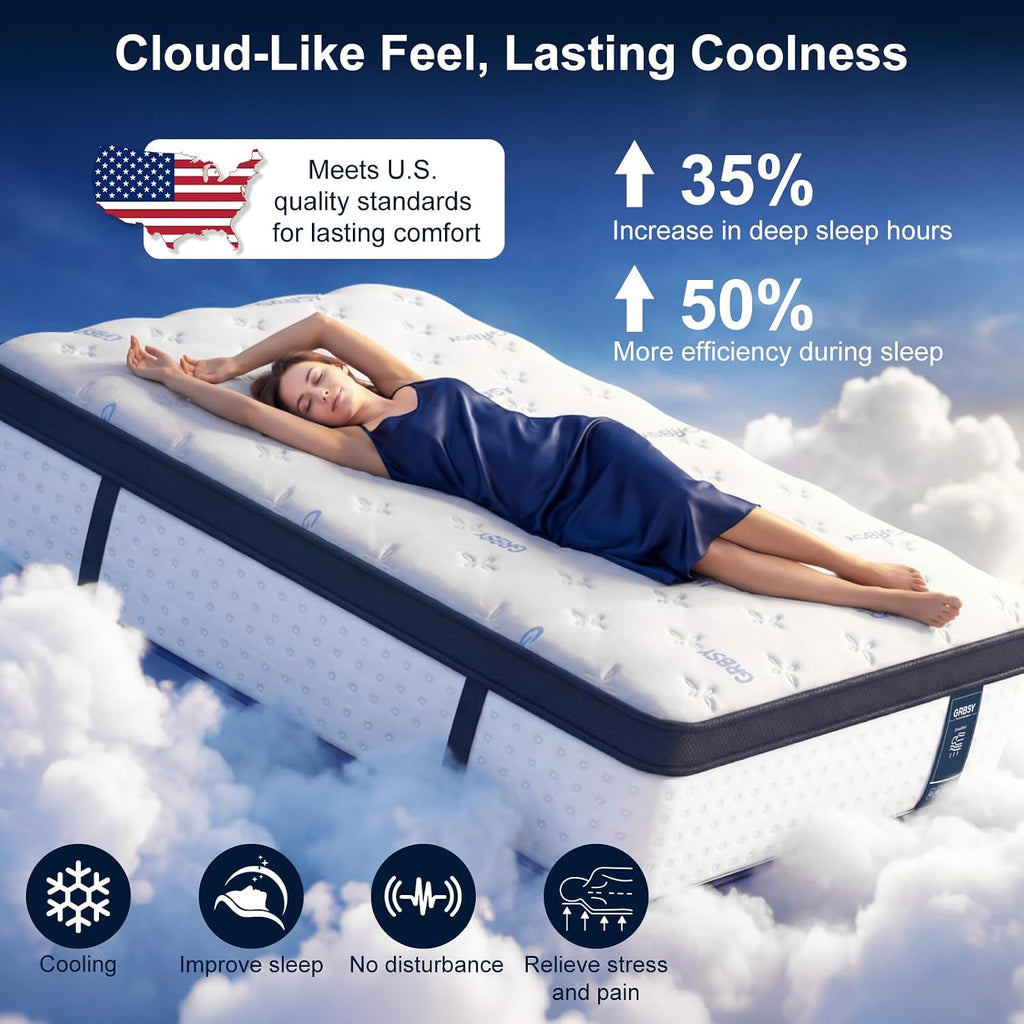14 Inch Queen Mattress, Upgraded 7-Zone Support Hybrid Queen Size Mattress In A Box with Cooling Gel Memory Foam & Pocket Coils for Back Pain Relief, 365-Night Trial, 10 Years Warranty, Medium Firm