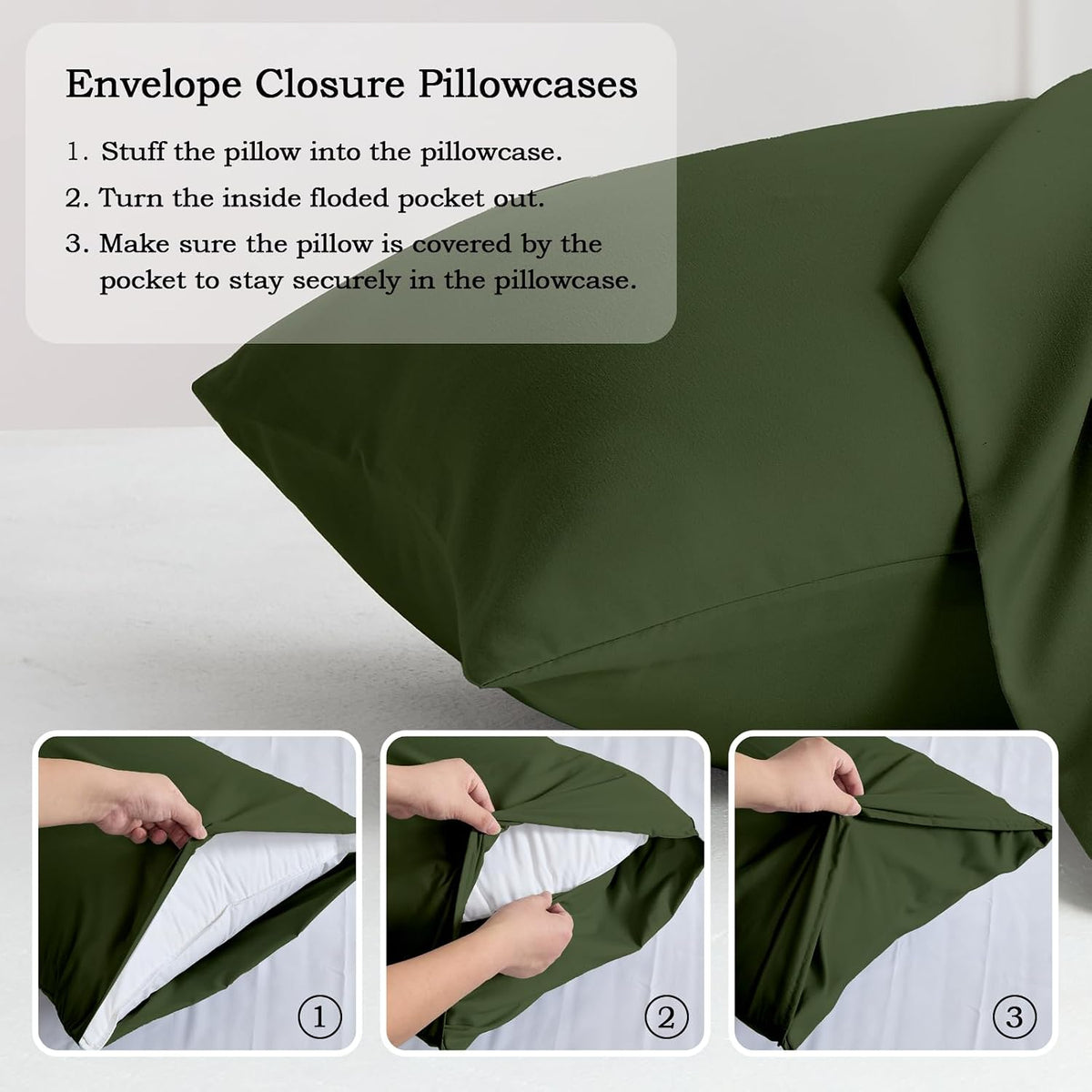 Set of 2 Brushed Microfiber Pillowcases 20x26 in Olive Green