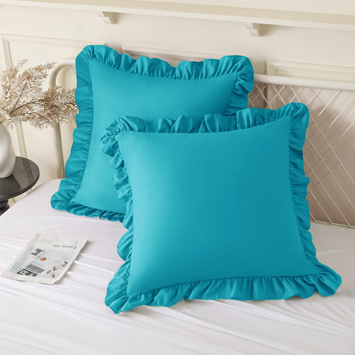 KKJIAF 2 Pack Ruffle Pillow Cases 26x26 Inches, Dusty Blue