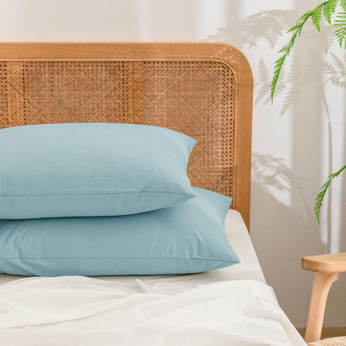 BESTOUCH Washed Cotton Pillowcases Linen Feel Olive Green Body