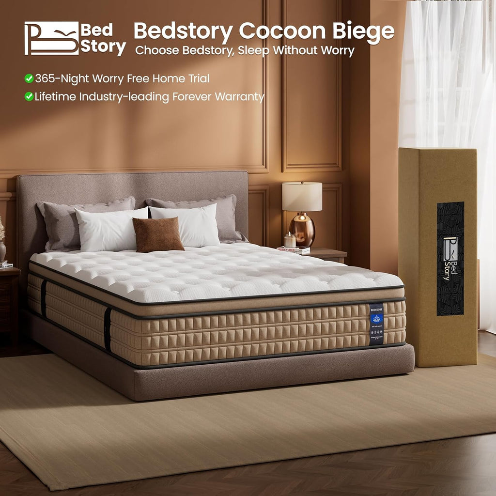 BedStory 14 inch Medium Firm Queen Mattress - Pain-Relieving Hybrid Mattress for Extra Lumbar & Hip Support - Queen Bed in a Box - 365-Night Trial - No Odor, Fiberglass-Free, CertiPUR-US Certified