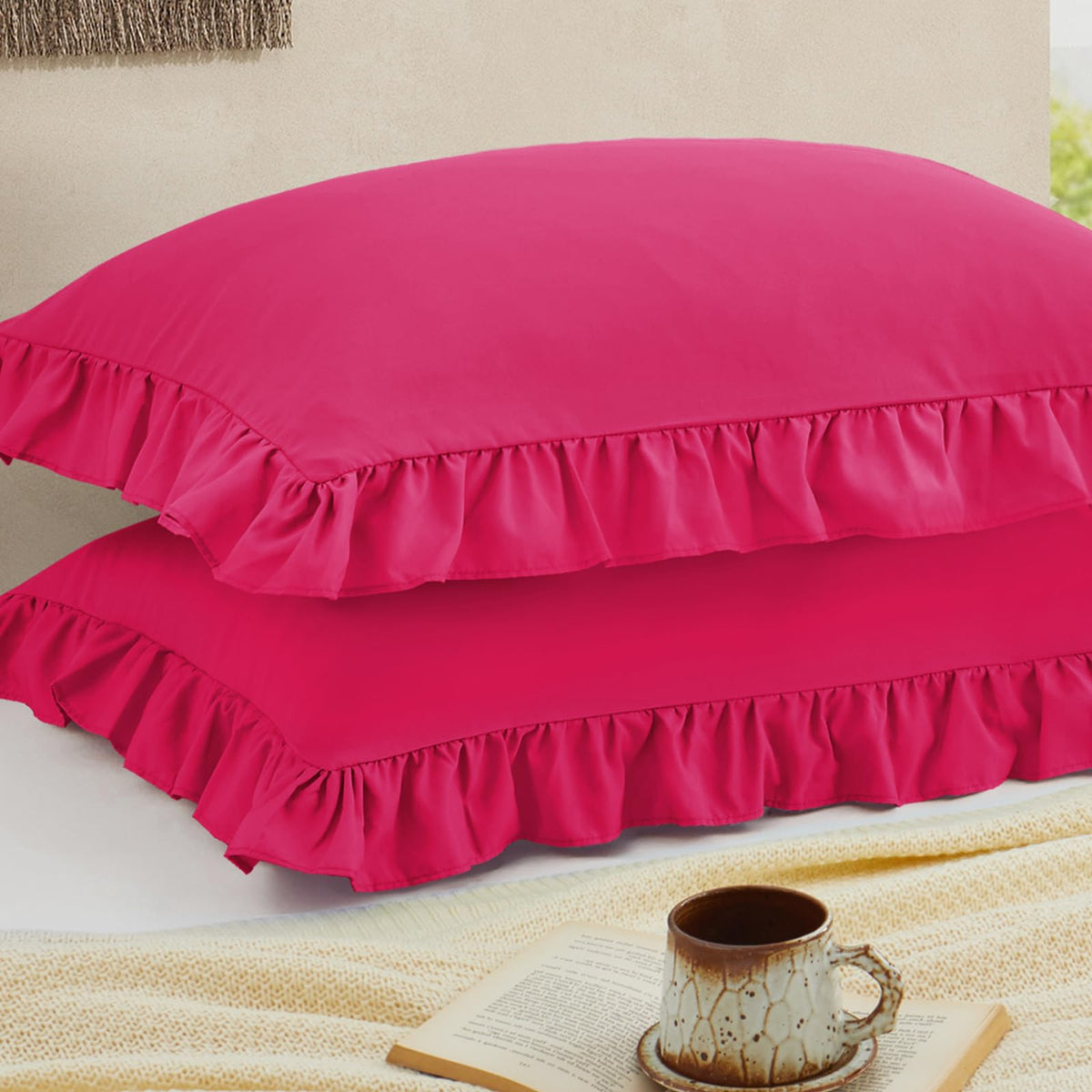 Ruffled Pillow Cases, White, Body 20"x54", Set of 1