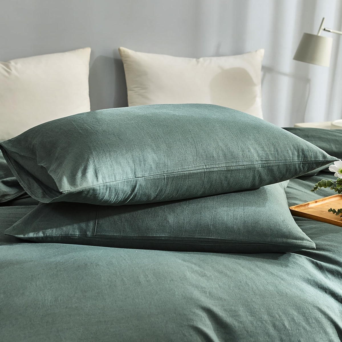 TUMEI 100% Linen King Pillow Cases Set of 2 (20"x36"), White Natural Linen