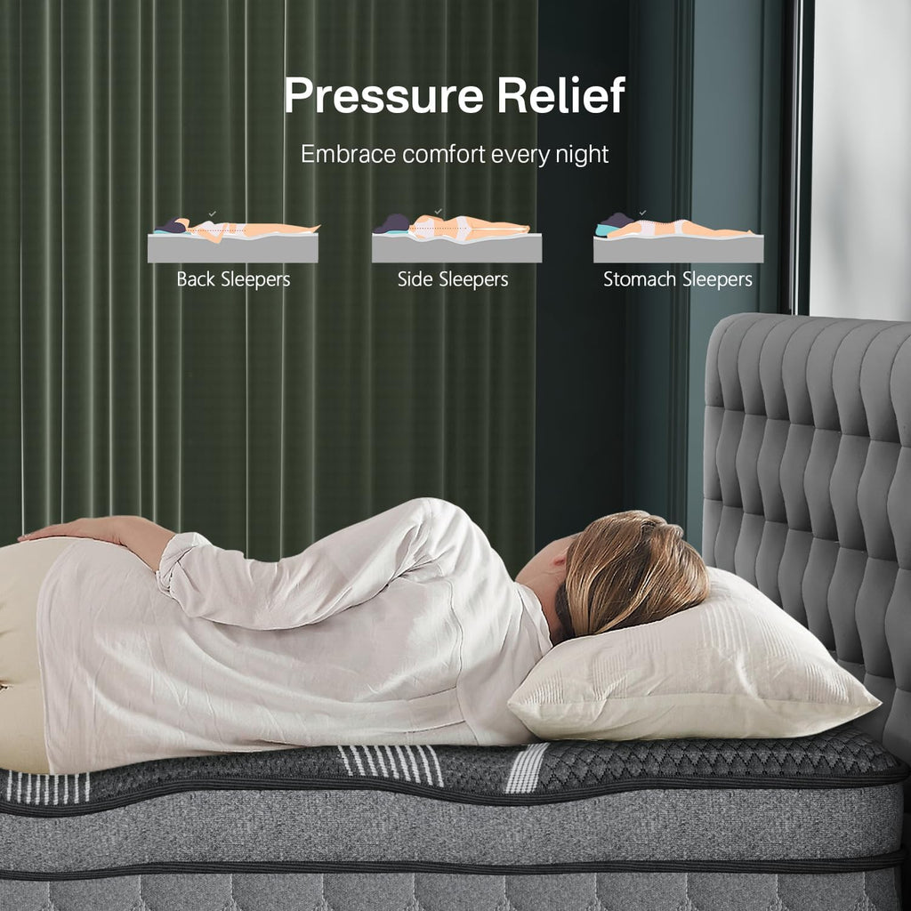 Queen Size Mattresses, 14 Inch Luxury Hybrid Queen Mattress in a Box