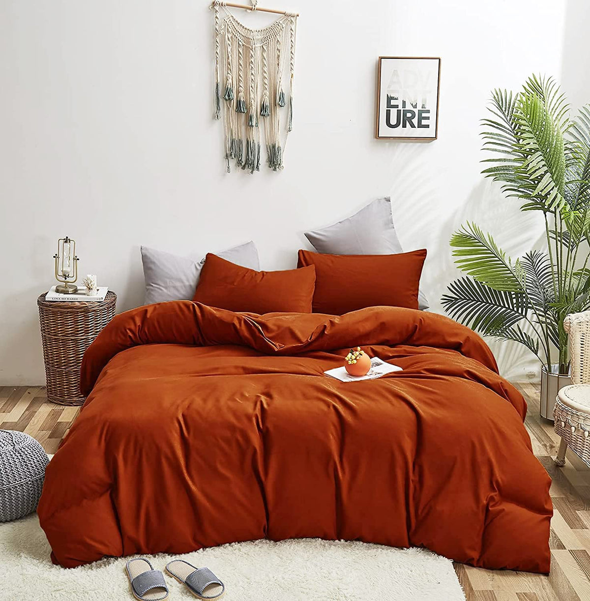 KAREVER Pumpkin Comforter Queen Pumpkin Color Bedding Set 3 Pieces Cinnamon Comforter Sets 1 Queen Comforter (90x90 inches) with 2 Pillowcases (20x26 inches)