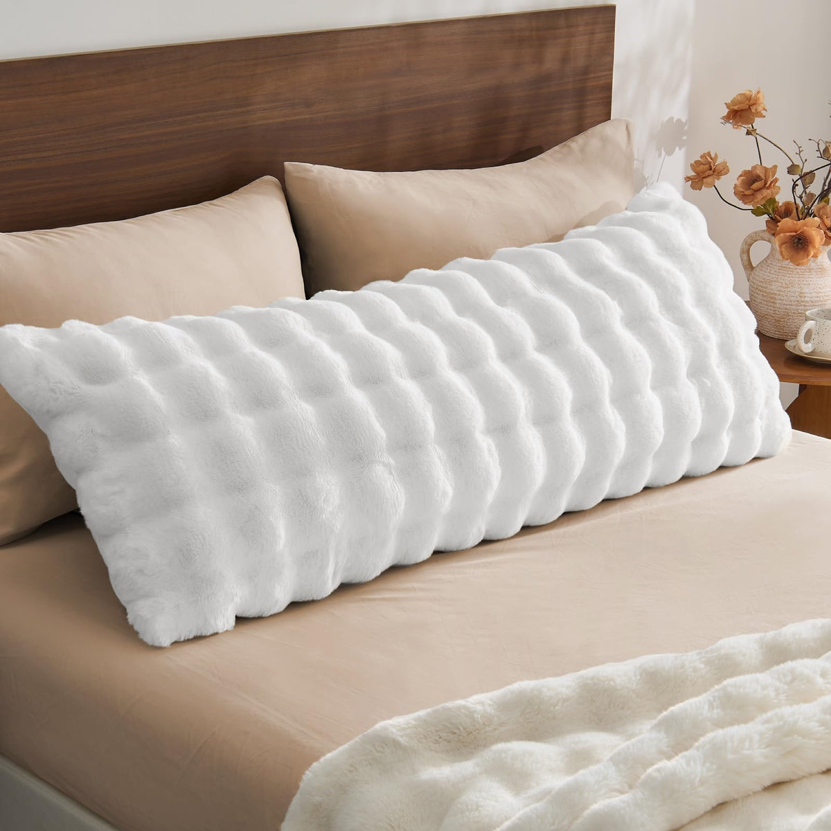 BEDELITE Faux Rabbit Fur Zippered Body Pillow Cover, 20x54 Long Pillow Case