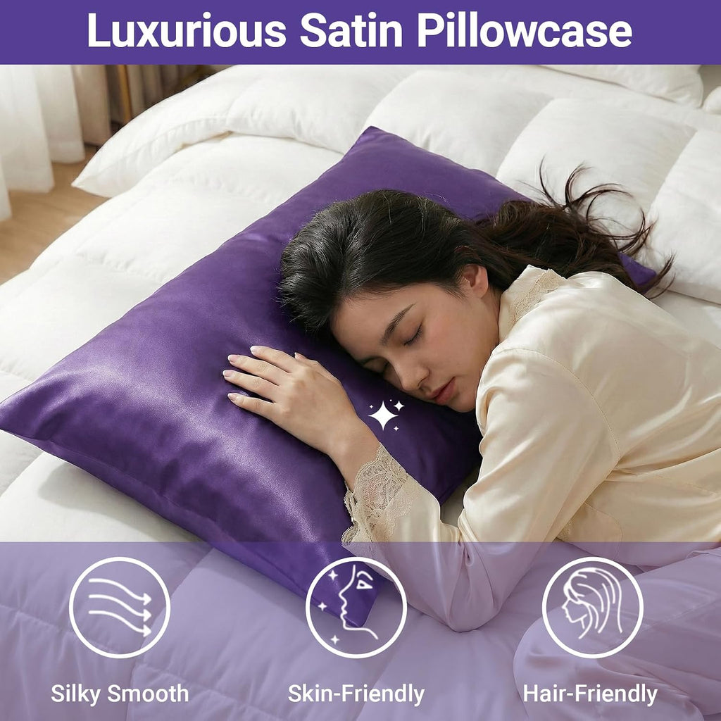 2 Pack Satin Pillowcases Purple Standard Size 20x26 Inch