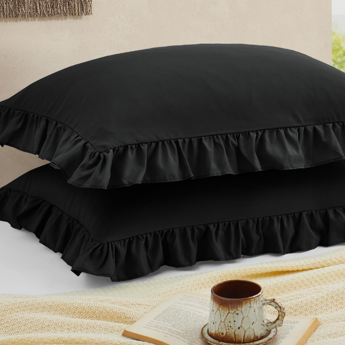 Ruffled Pillow Cases, White, Body 20"x54", Set of 1