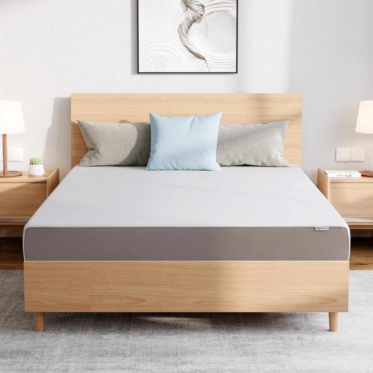 Amazon Basics Gel Memory Foam Mattress, Soft Plush Feel, Breathable Premium Knitted Fabrics, Removable Cover, Easy Set Up, 6 Inch, Full, White/Grey
