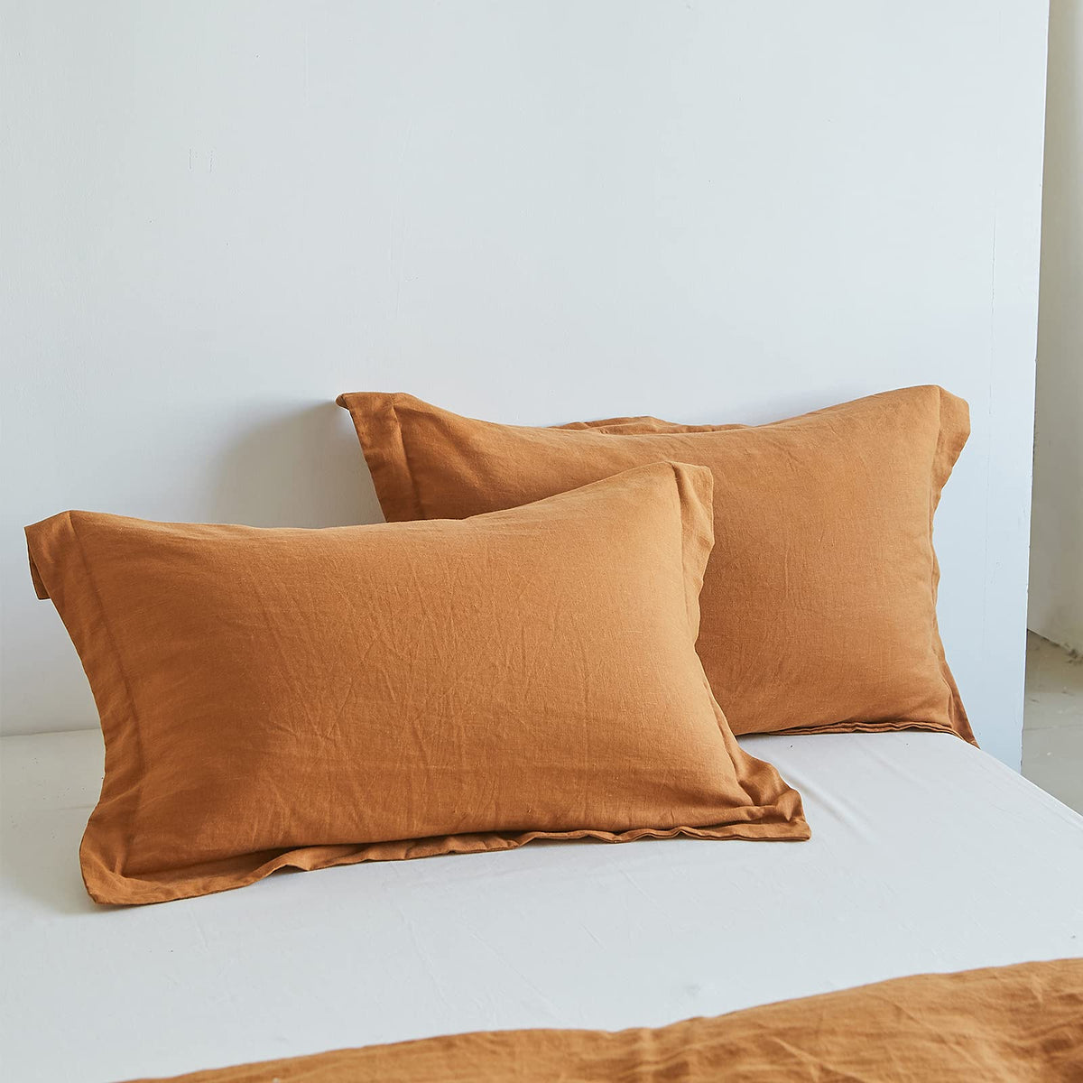 Simple&Opulence 100% French Linen Pillowcase Queen Size-Set of 2- Washed Solid Color Pillow Cases Embroidered -Soft and Durable (Linen, 20''x30'')