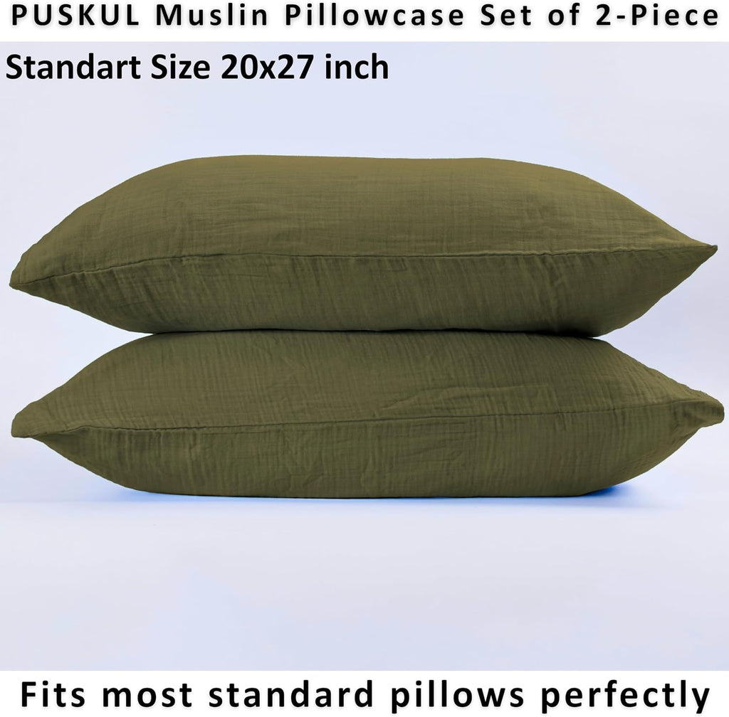 PÜSKÜL 2-Piece Natural 100% Turkish Cotton Muslin Pillowcase, Standard Size