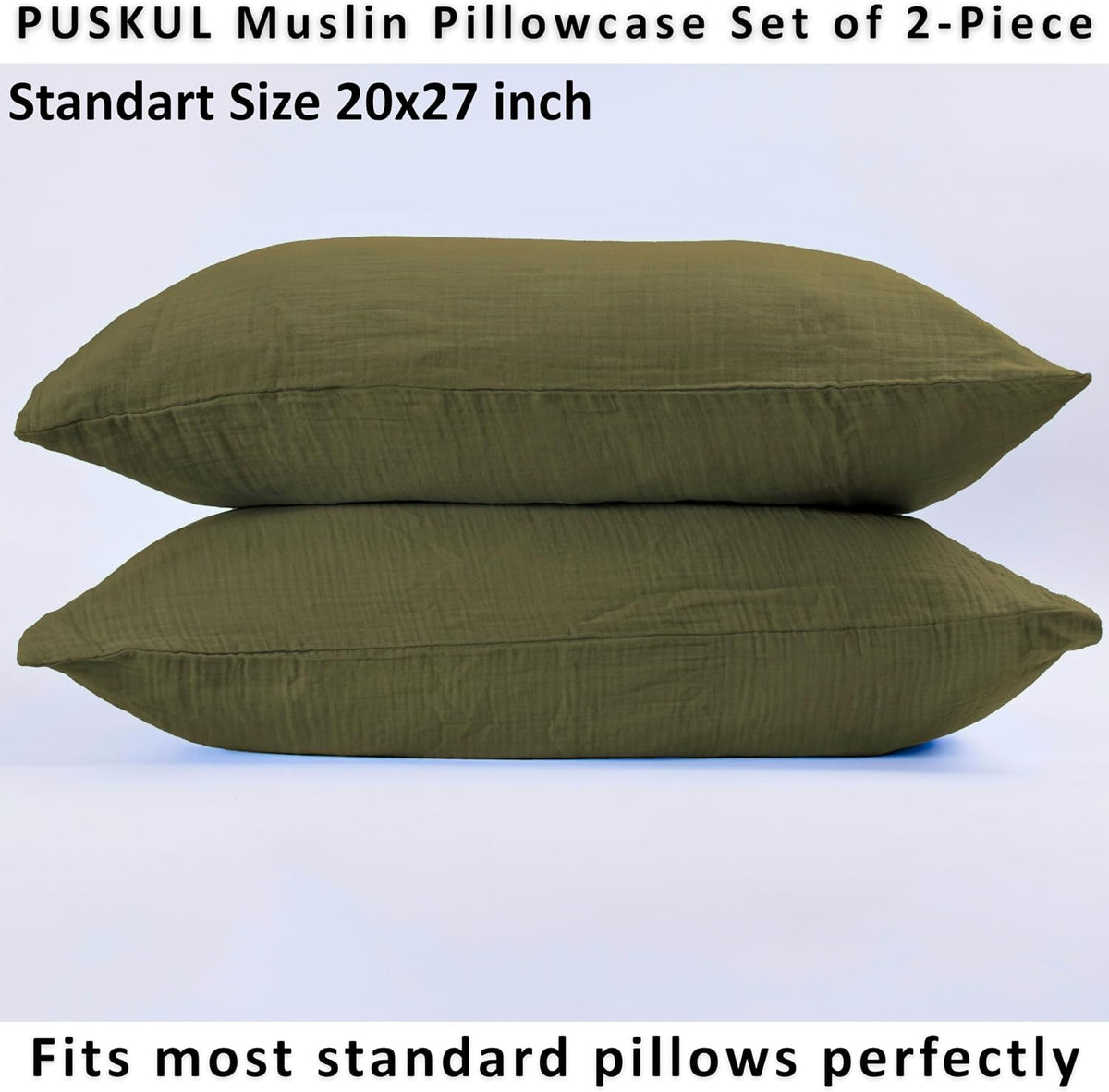 PÜSKÜL 2-Piece Natural 100% Turkish Cotton Muslin Pillowcase, Standard Size