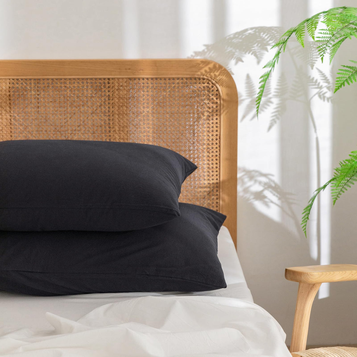 BESTOUCH Washed Cotton Pillowcases Linen Feel Olive Green Body