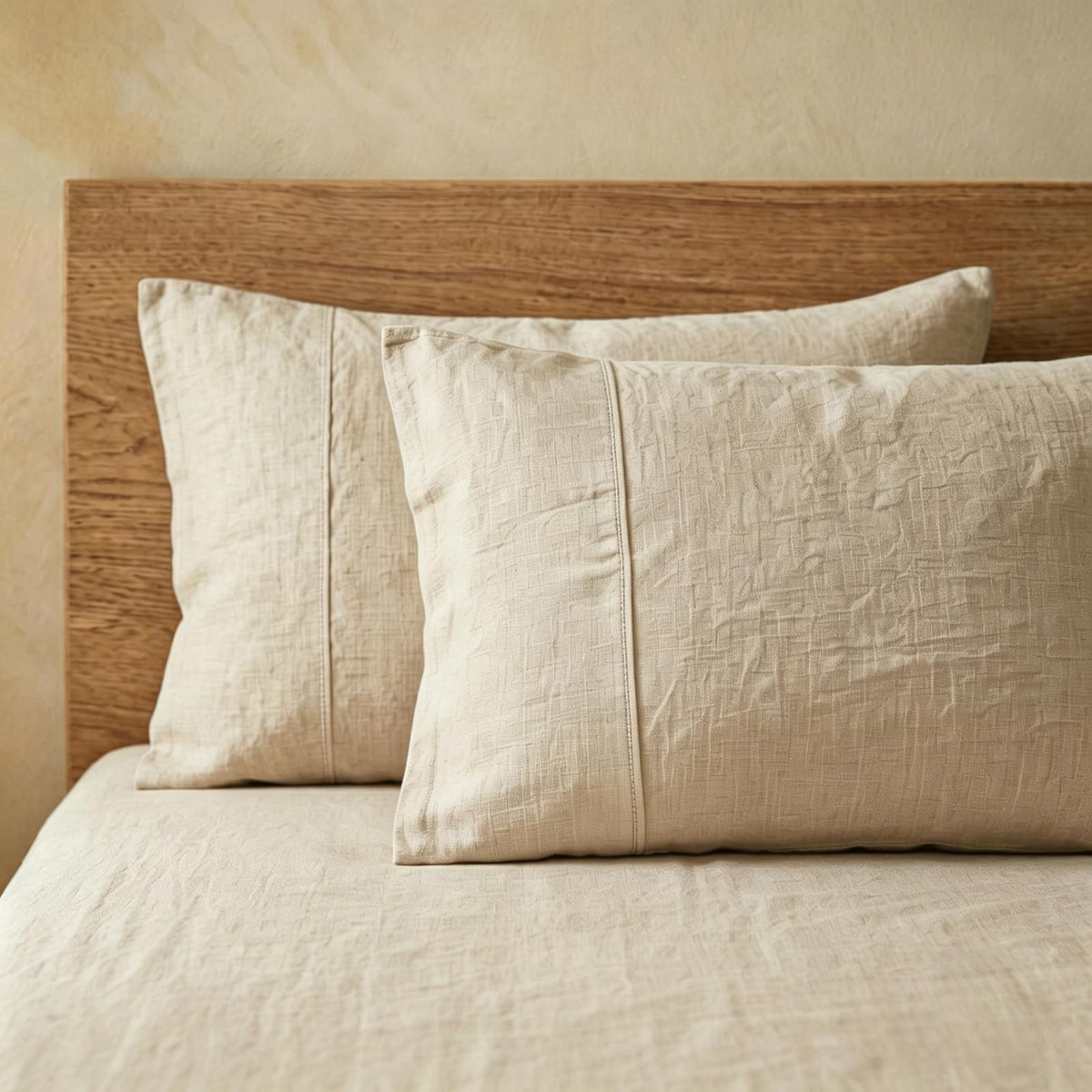 TUMEI 100% Linen King Pillow Cases Set of 2 (20"x36"), White Natural Linen