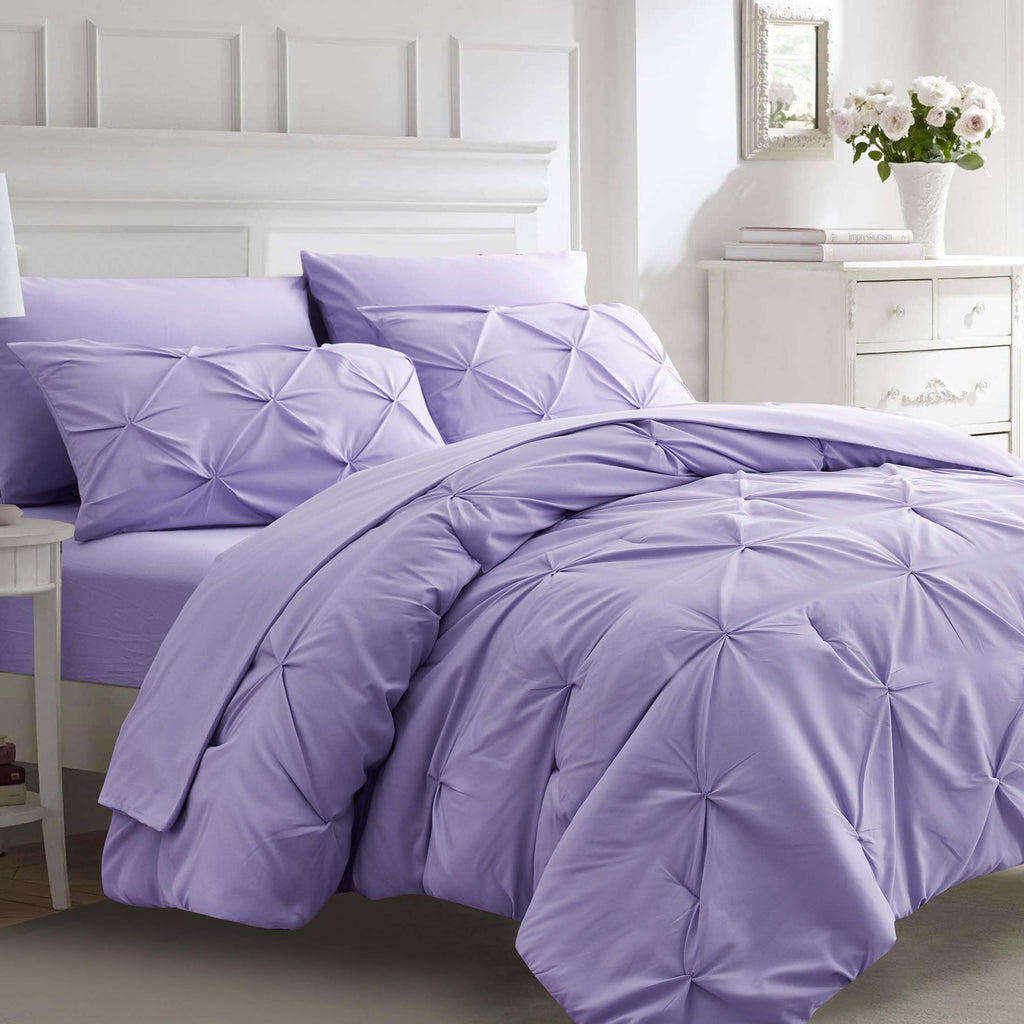 Ubauba 7pc Full Size Comforter Set with Sheets, Pinched Pleat 7 Piece Bed in a Bag Blush Bed Set with Comforter, Pintuck All Season Bedding Sets (Pink,Full)