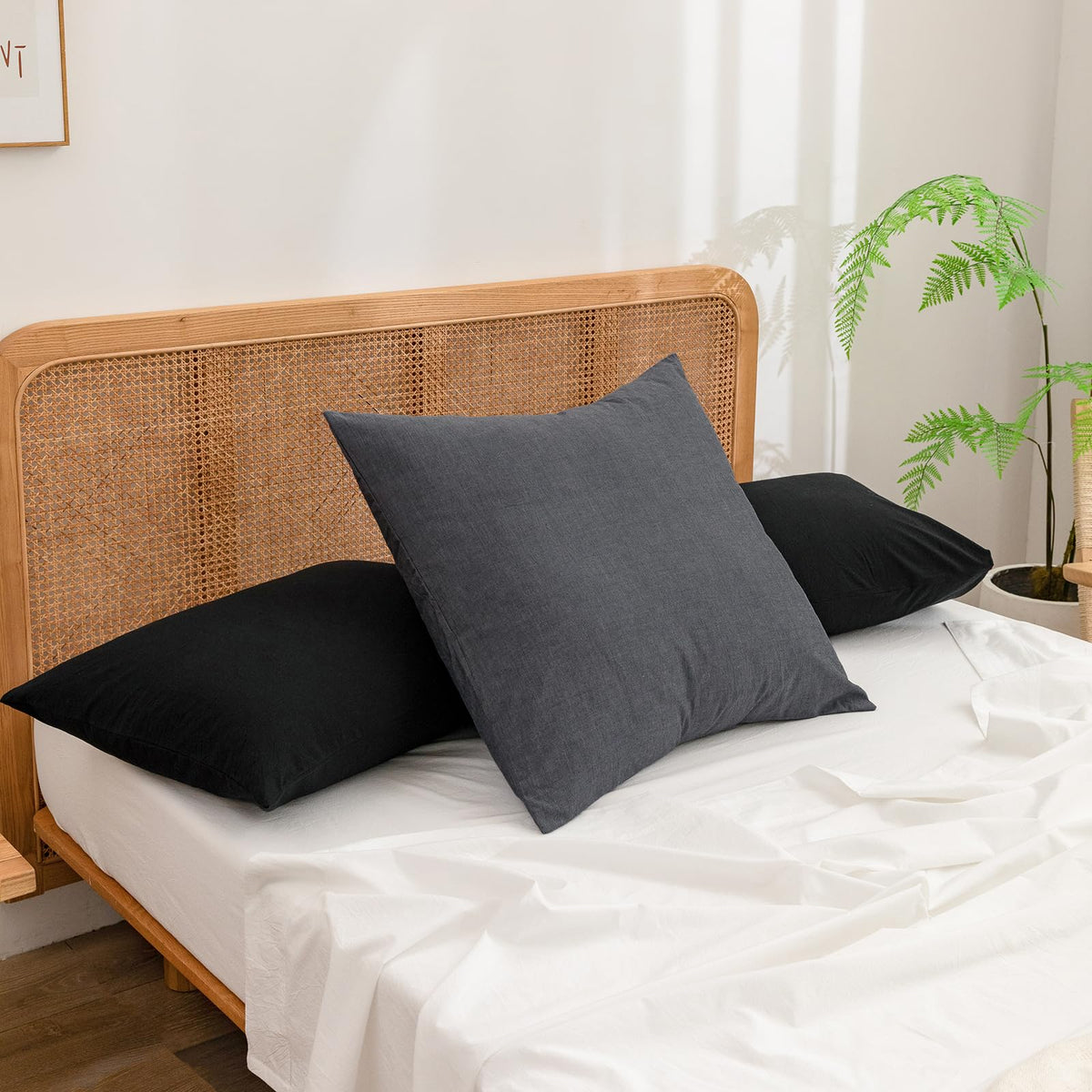 BESTOUCH Washed Cotton Pillowcases Linen Feel Olive Green Body