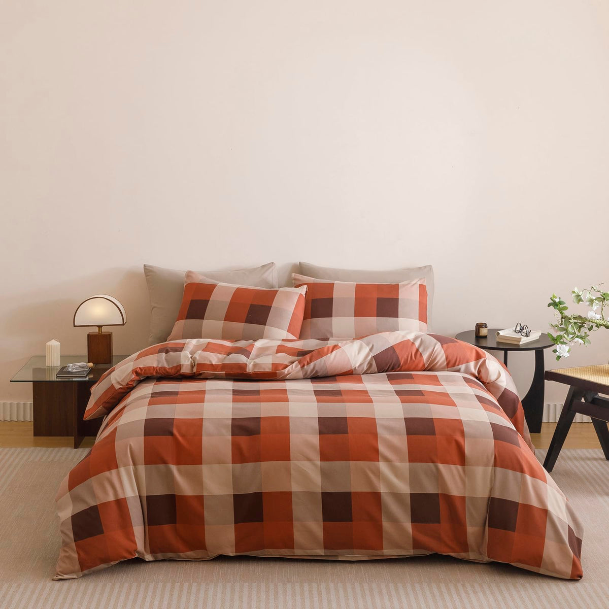 KAREVER Pumpkin Comforter Queen Pumpkin Color Bedding Set 3 Pieces Cinnamon Comforter Sets 1 Queen Comforter (90x90 inches) with 2 Pillowcases (20x26 inches)