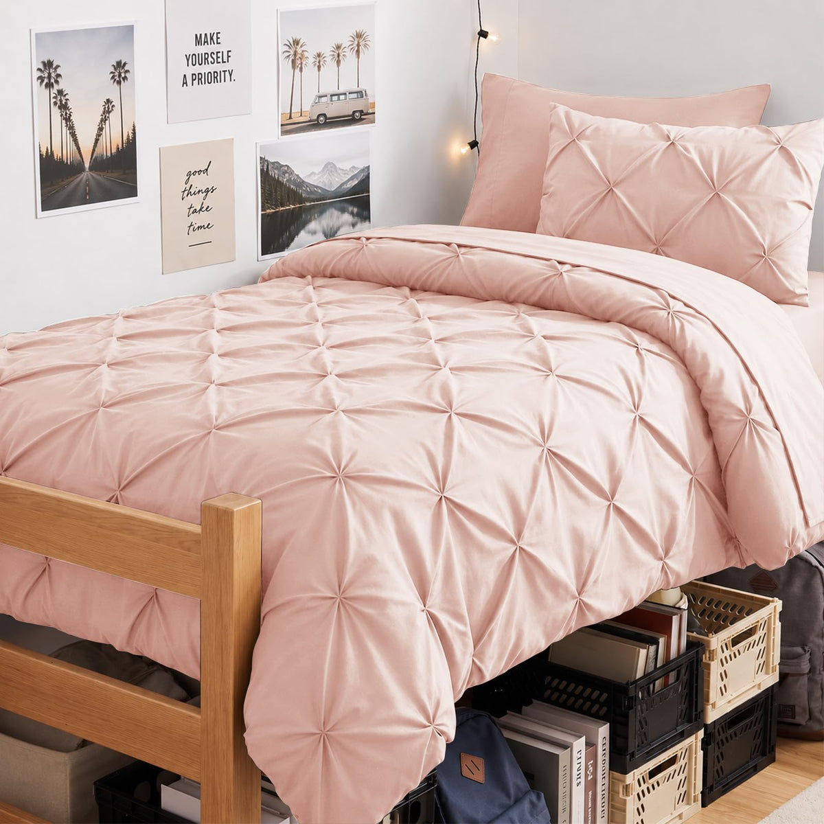 CozyLux Queen Comforter Set Black, 7 Pieces Pintuck Bed in a Bag
