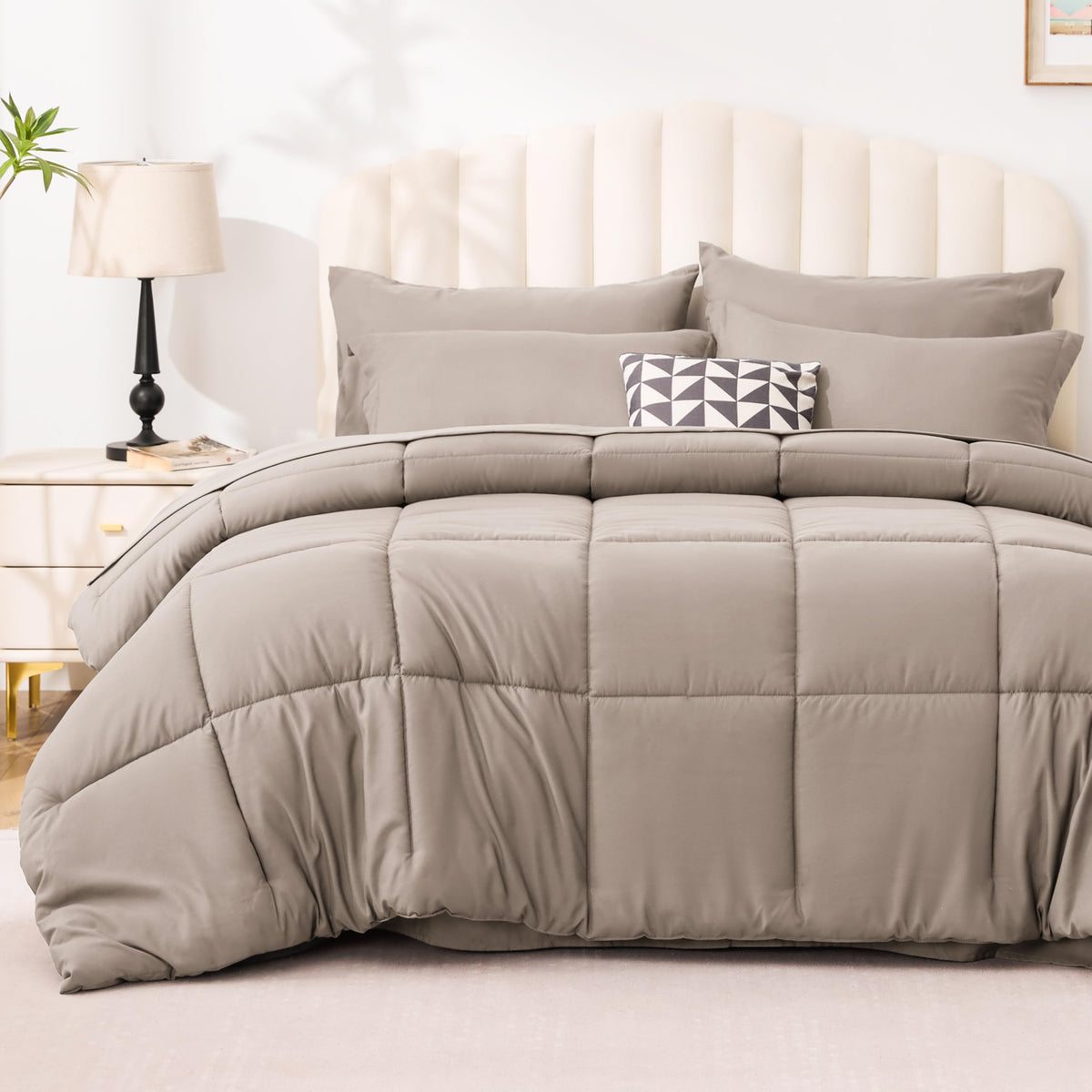 Love's cabin Full Comforter Set Black, 7 Pieces Full Bed in a Bag, All Season Bedding Sets with 1 Comforter, 1 Flat Sheet, 1 Fitted Sheet, 2 Pillowcase and 2 Pillow Sham