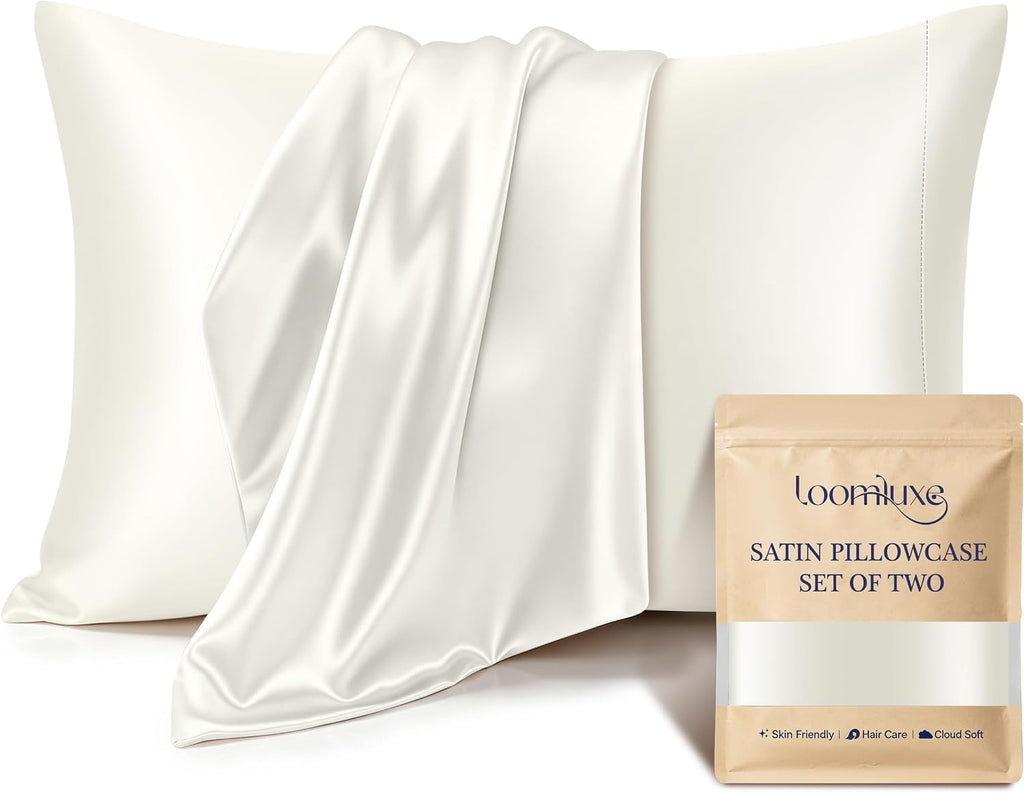 Satin Pillowcases 2 Pack, Standard Size 20"X 26", Champagne White