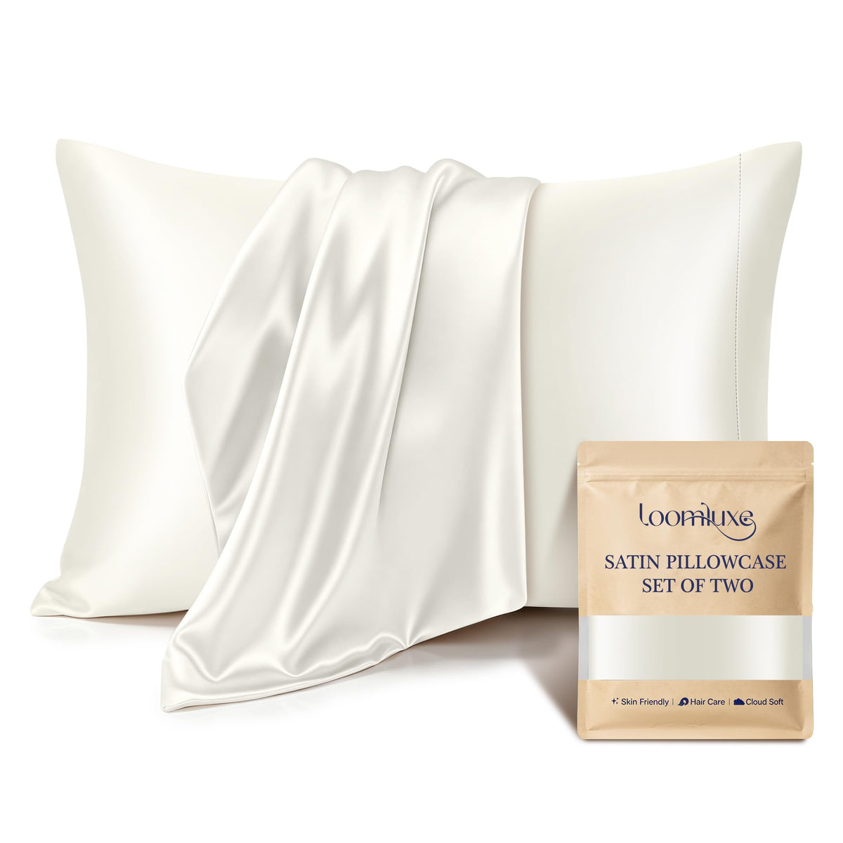 Satin Pillowcases 2 Pack, Standard Size 20"X 26", Champagne White