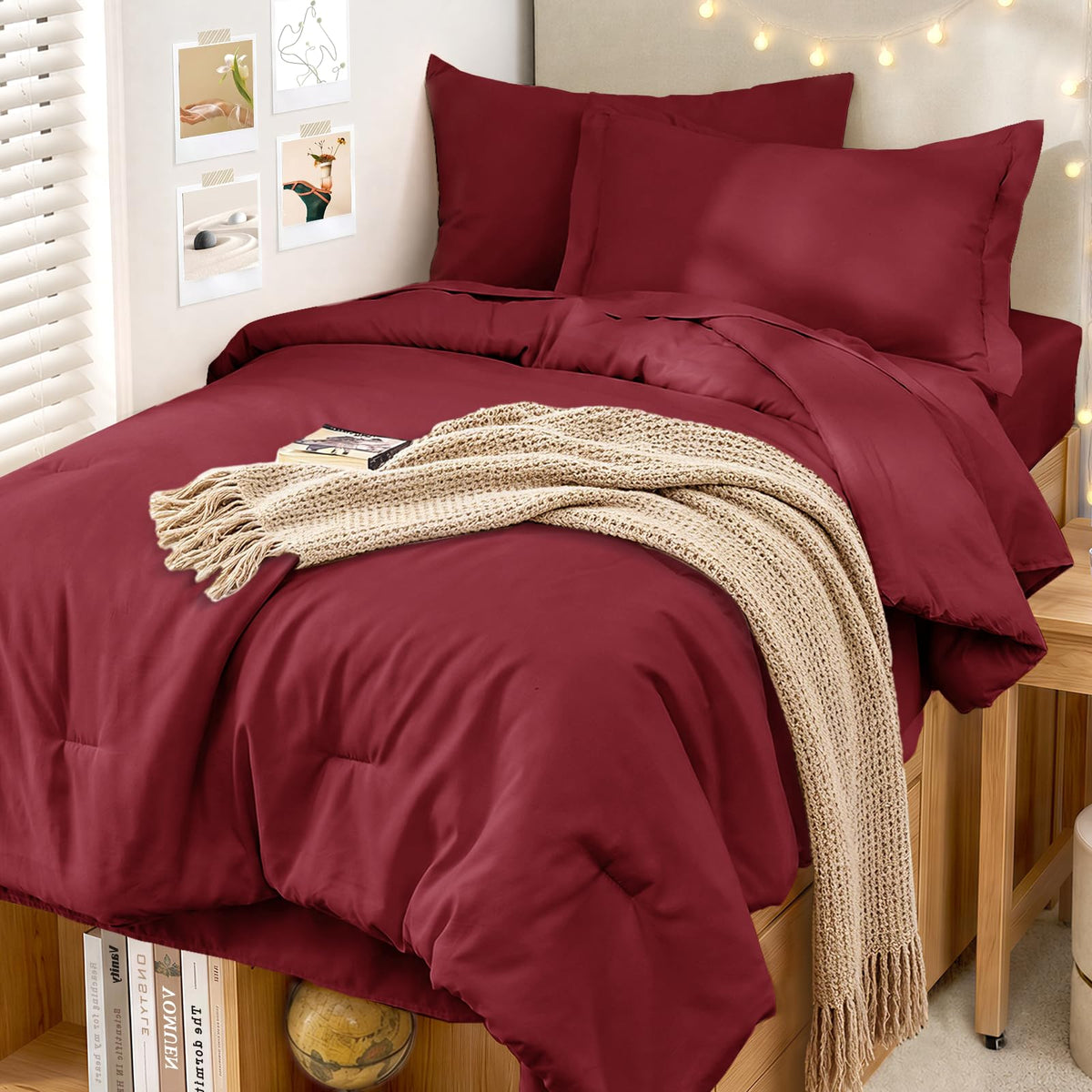 MUXHOMO King Comforter Set 7 Pieces, Soft Bed in a Bag, Beige