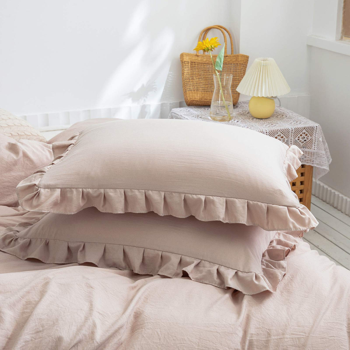 Boho White Body Pillowcase 20x54in - Ruffled Fringe Decor Sham