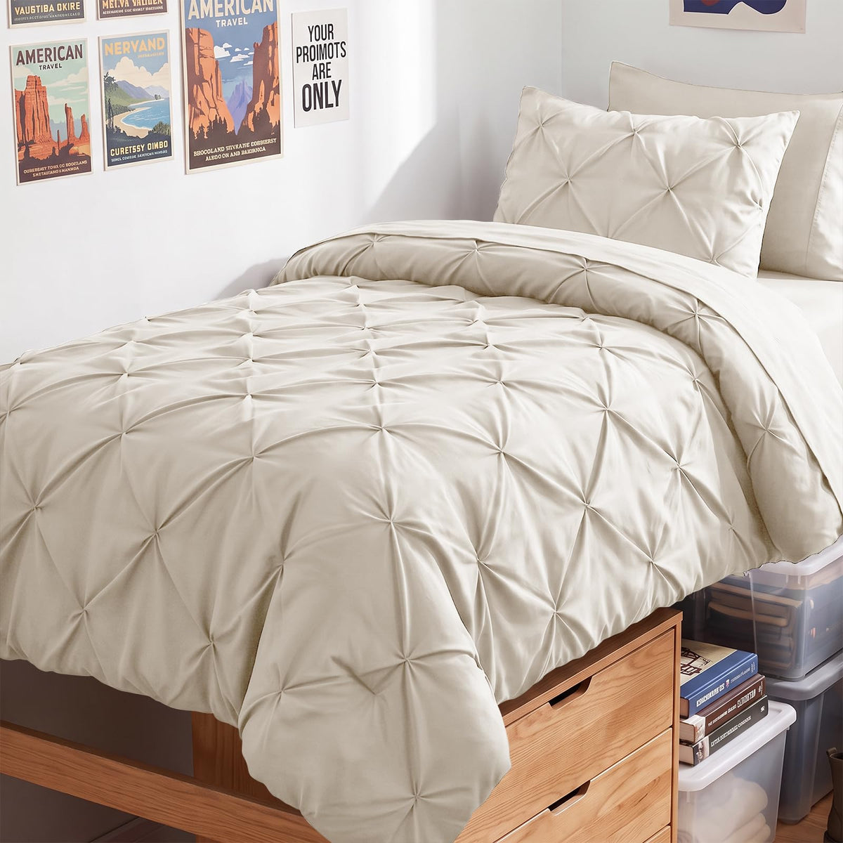 HIMEET Queen Comforter Set Black - 7 Pieces Pintuck Bed in a Bag