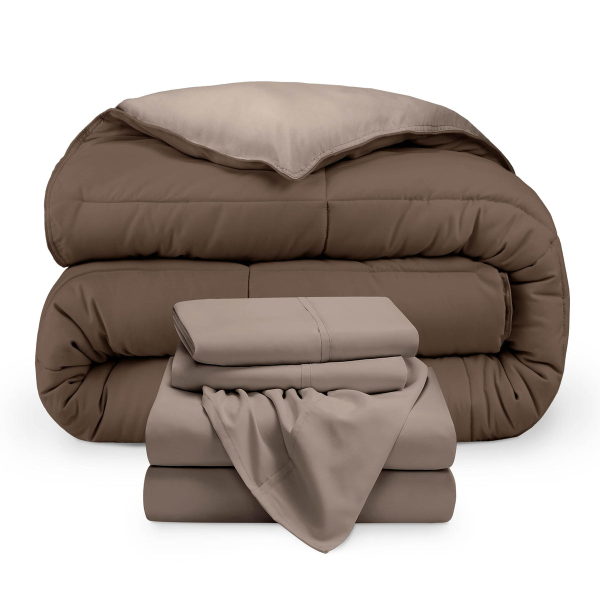 Bare Home Reversible Bed-in-A-Bag Comforter & Sheet Set - Queen - Down Alternative - Soft - Bedding Set (Queen, Light Grey/Grey)