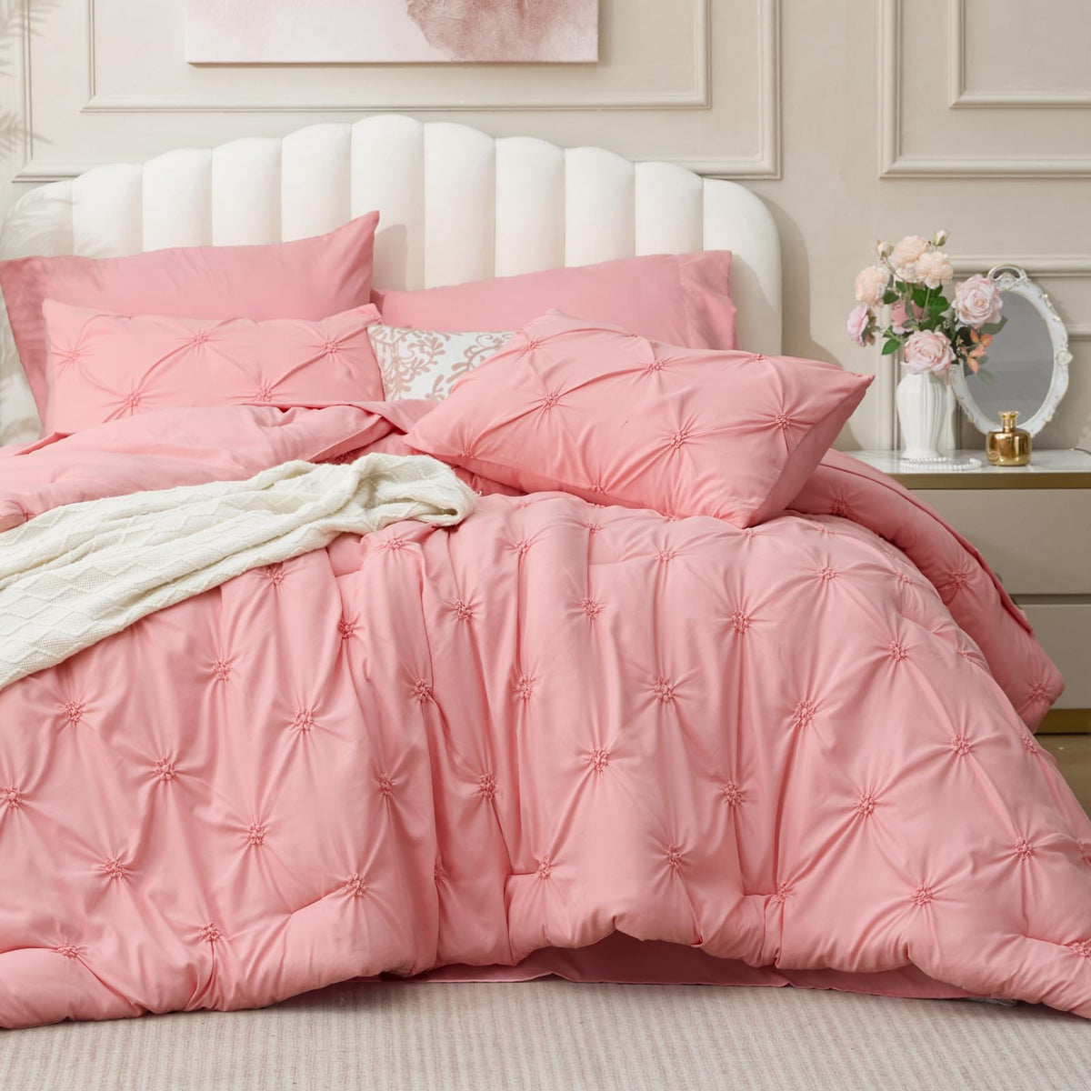 BEDELITE King Comforter Set Striped-Blush Pink,Fluffy & Soft Comforter