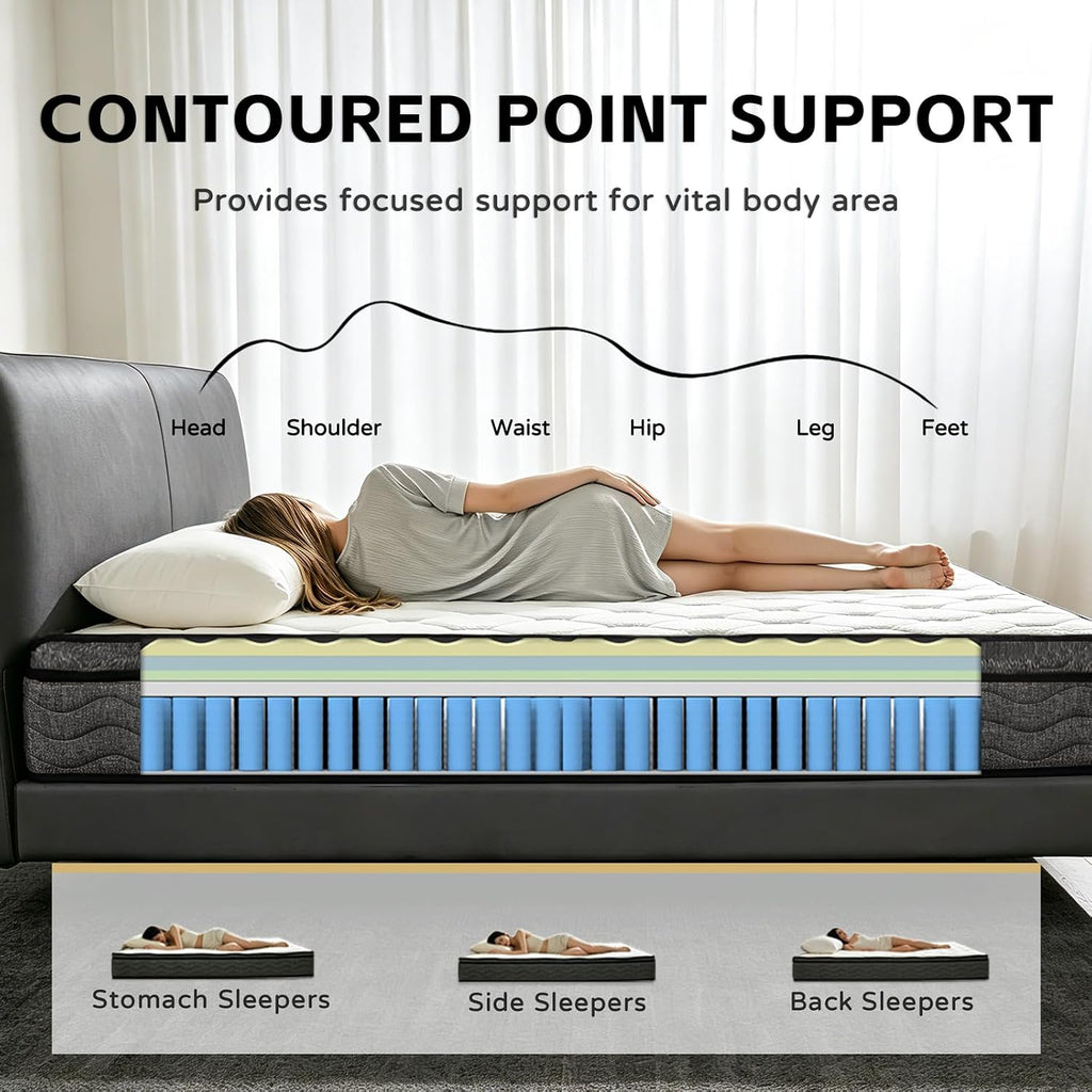 Queen Mattress, 12 Inch Queen Size Mattress in a Box, Pocketed Coils