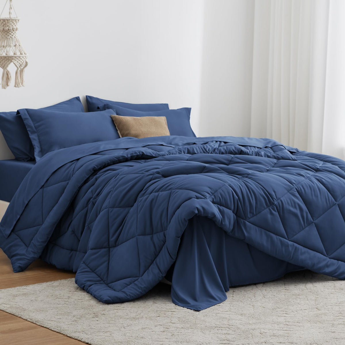 Love's cabin Full Comforter Set Black, 7 Pieces Full Bed in a Bag, All Season Bedding Sets with 1 Comforter, 1 Flat Sheet, 1 Fitted Sheet, 2 Pillowcase and 2 Pillow Sham