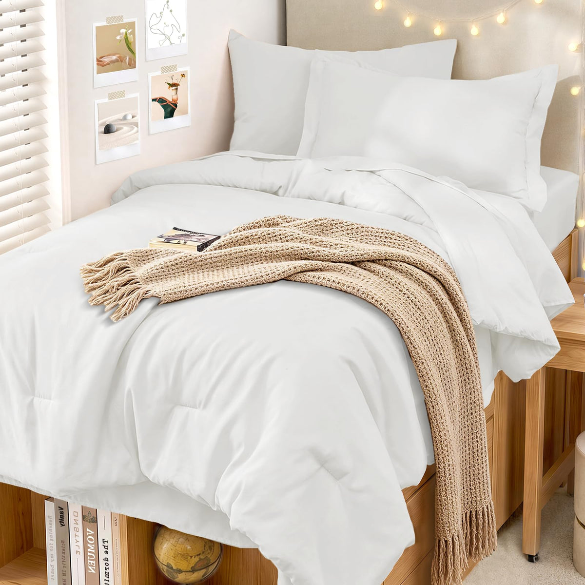 MUXHOMO King Comforter Set 7 Pieces, Soft Bed in a Bag, Beige