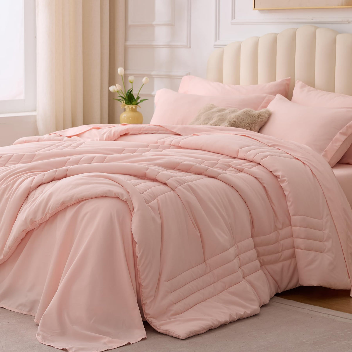 Queen Comforter Set with Sheets, 7-Piece Bed in a Bag Queen Black