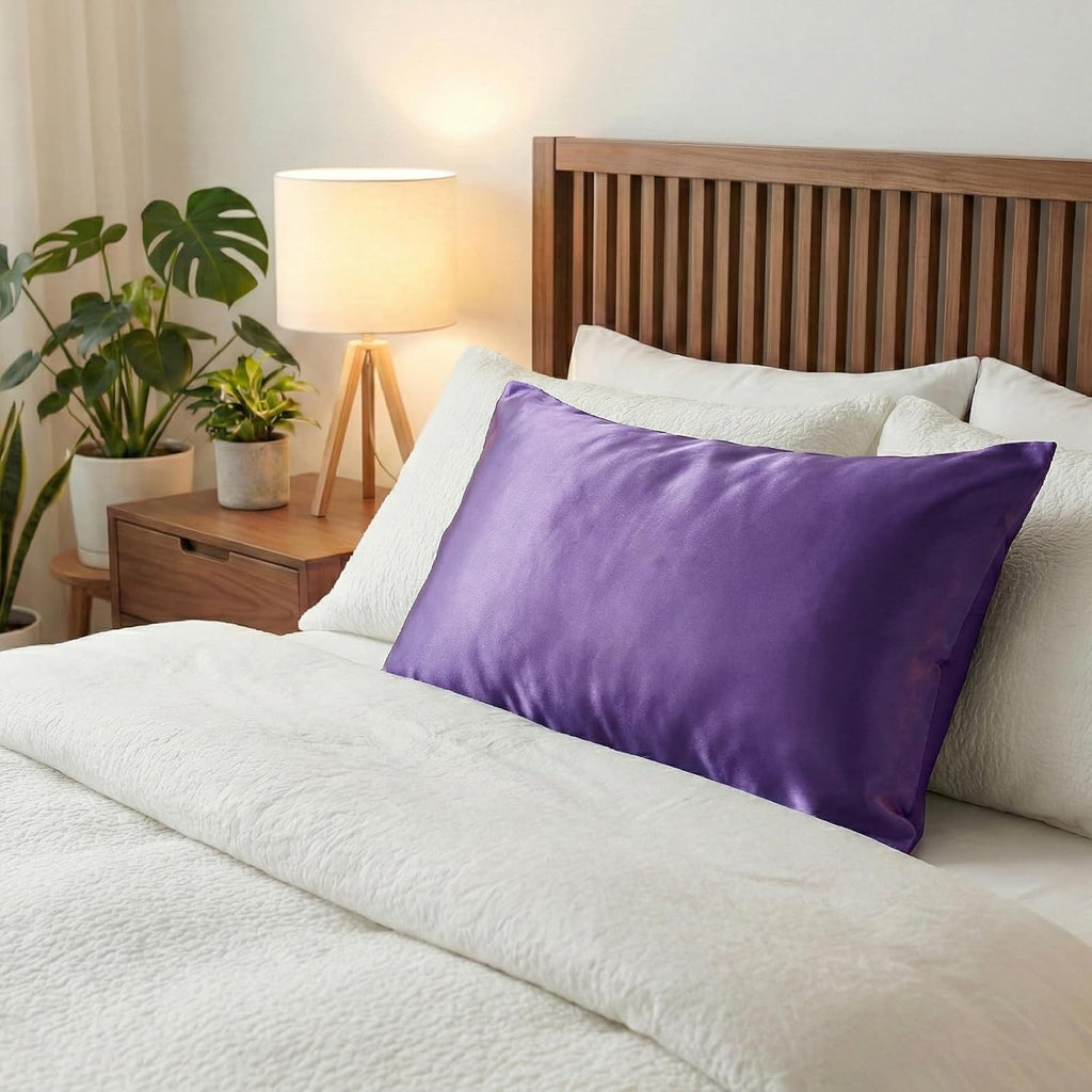 2 Pack Satin Pillowcases Purple Standard Size 20x26 Inch