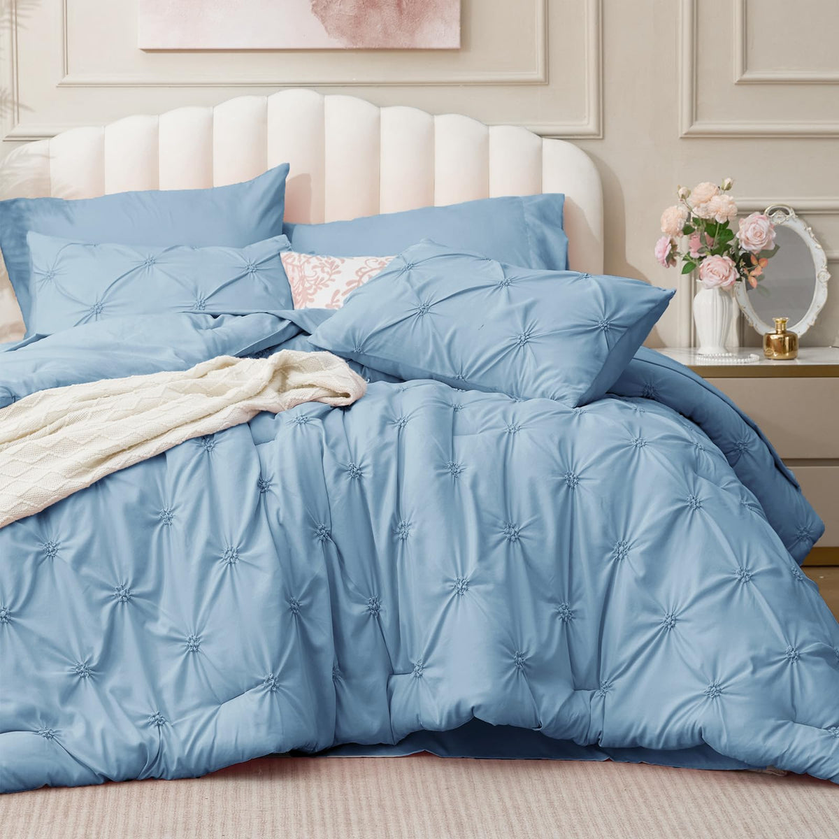 BEDELITE King Comforter Set Striped-Blush Pink,Fluffy & Soft Comforter