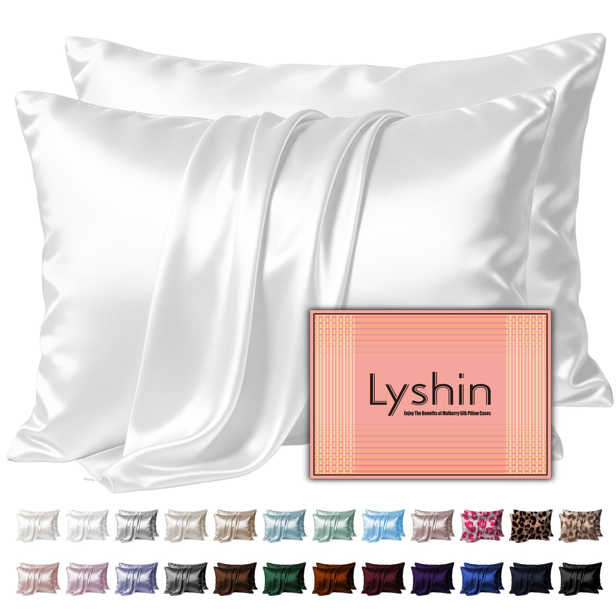 LYSHIN Silk Pillow Cases 2 Pack Standard Size with Zipper, Champagne