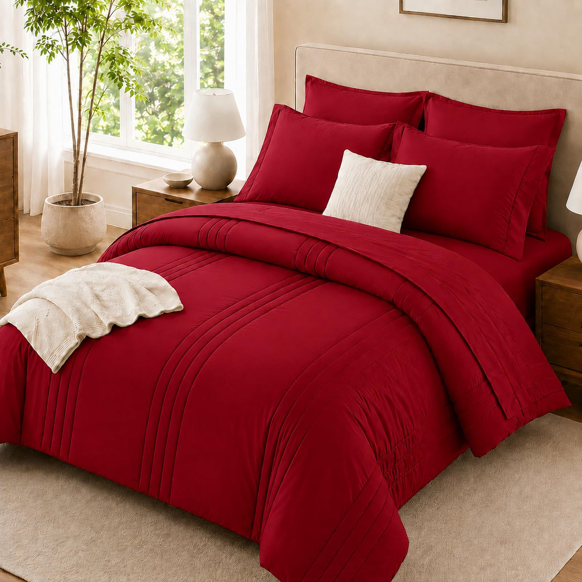 Queen Comforter Set with Sheets, 7-Piece Bed in a Bag Queen Black