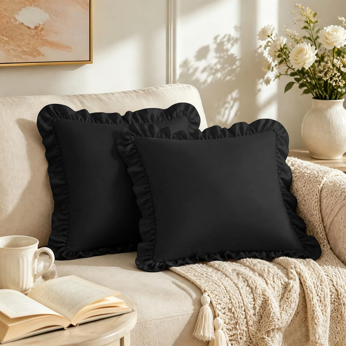 Homiest Ruffle Pillow Cases Standard Set of 2, White, 20x26 in