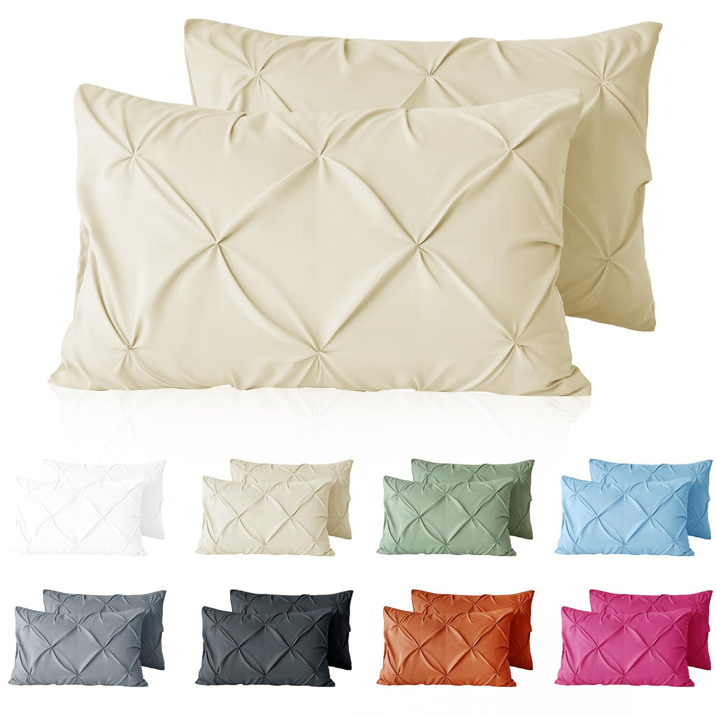 VACVELT 2pc White Pintuck Pillow Shams Standard, Envelope Closure