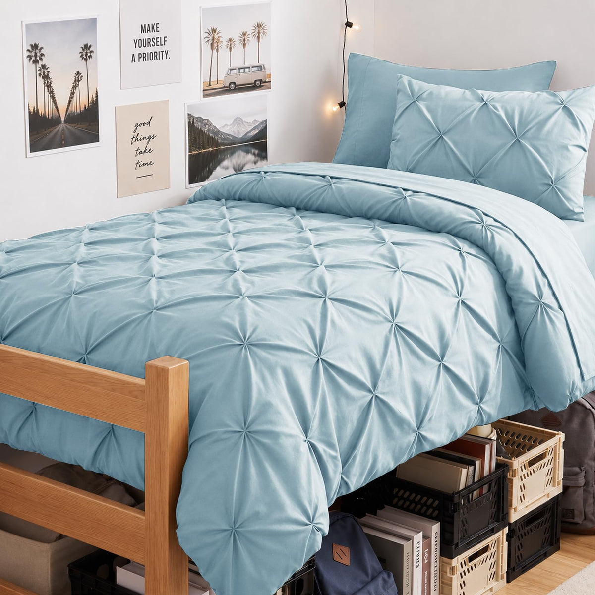 CozyLux Queen Comforter Set Black, 7 Pieces Pintuck Bed in a Bag