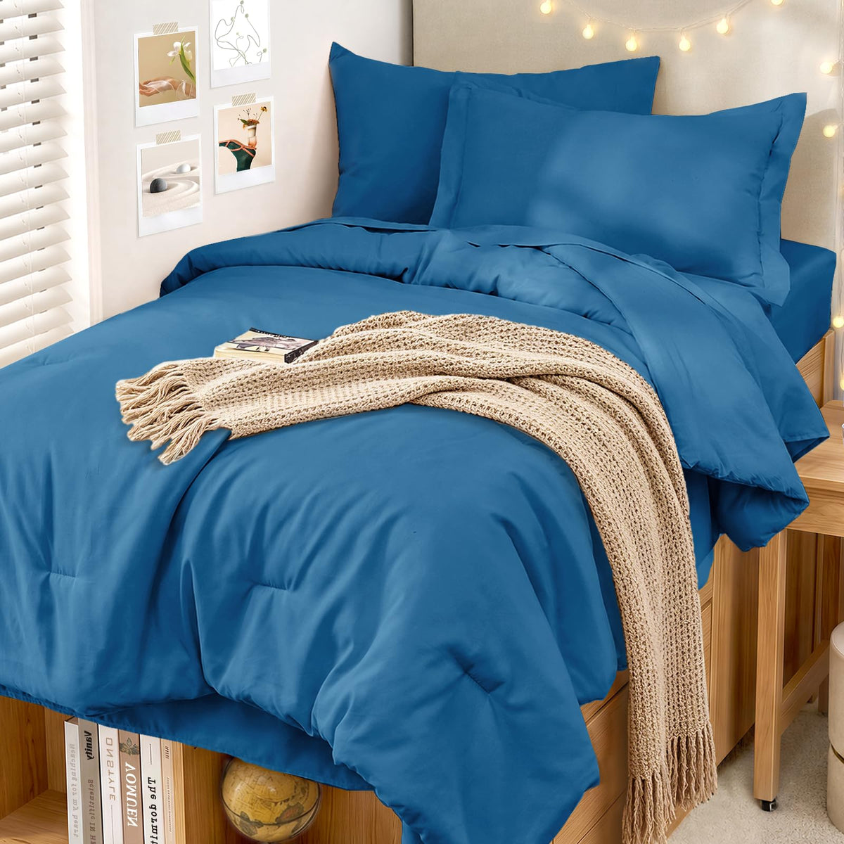 MUXHOMO King Comforter Set 7 Pieces, Soft Bed in a Bag, Beige