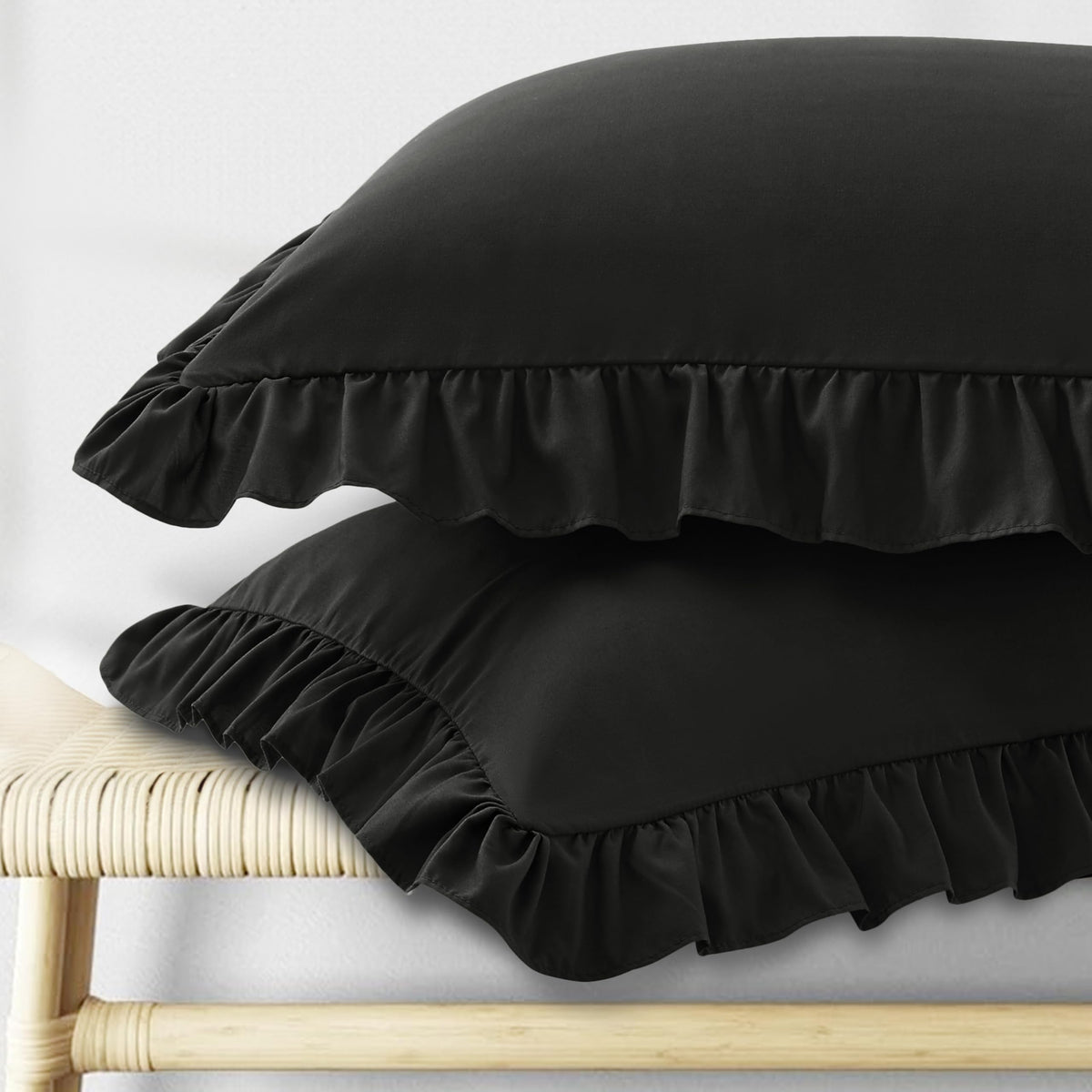KKJIAF Ruffle Pillow Cases King Size Set of 2, White