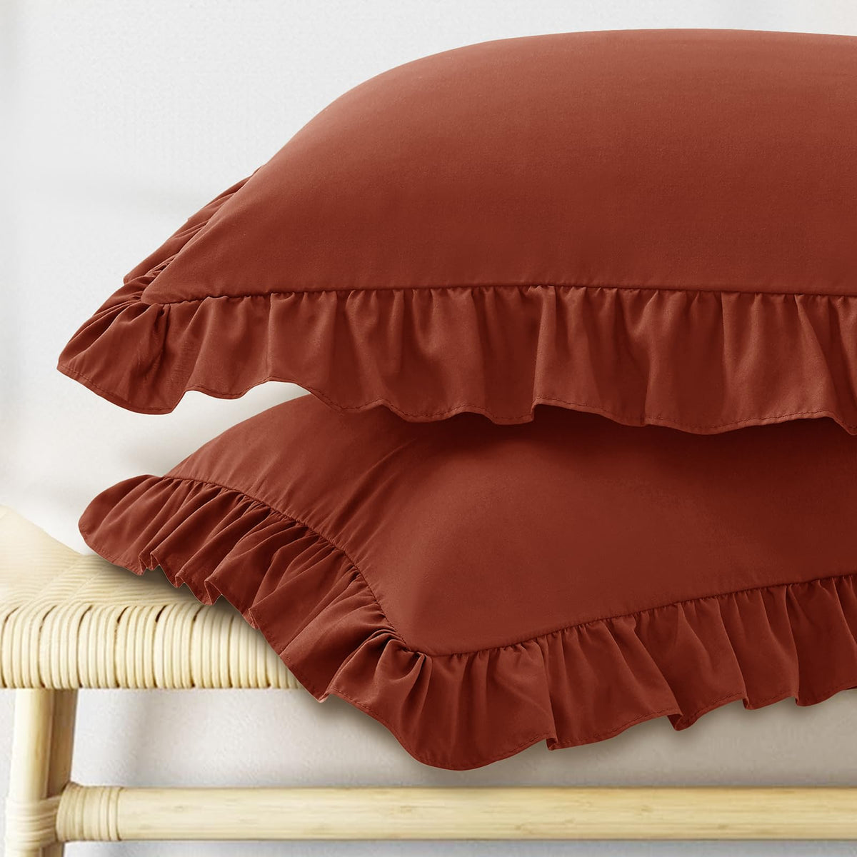 KKJIAF Ruffle Pillow Cases King Size Set of 2, White