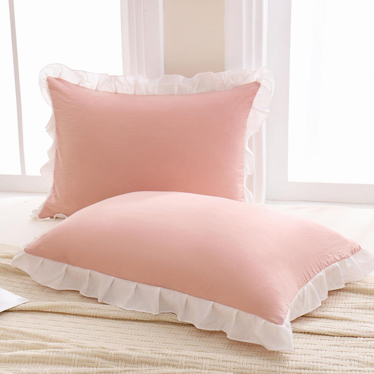 Boho White Body Pillowcase 20x54in - Ruffled Fringe Decor Sham