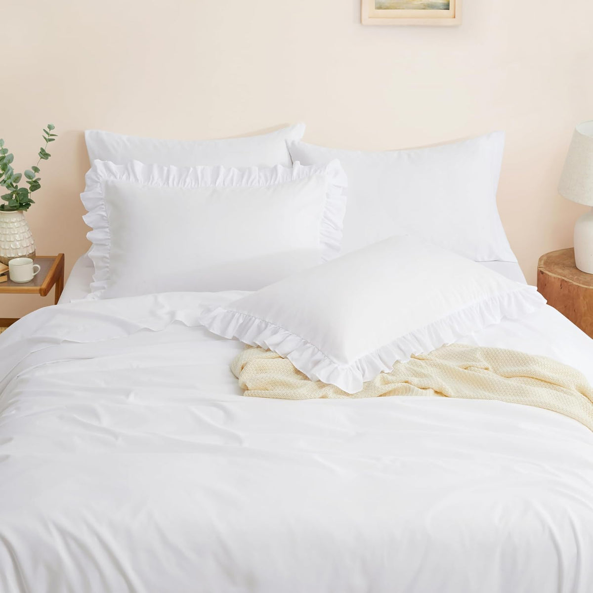Horbaunal 2 Pack White Ruffle Pillowcases Standard Size, 20" x 26"