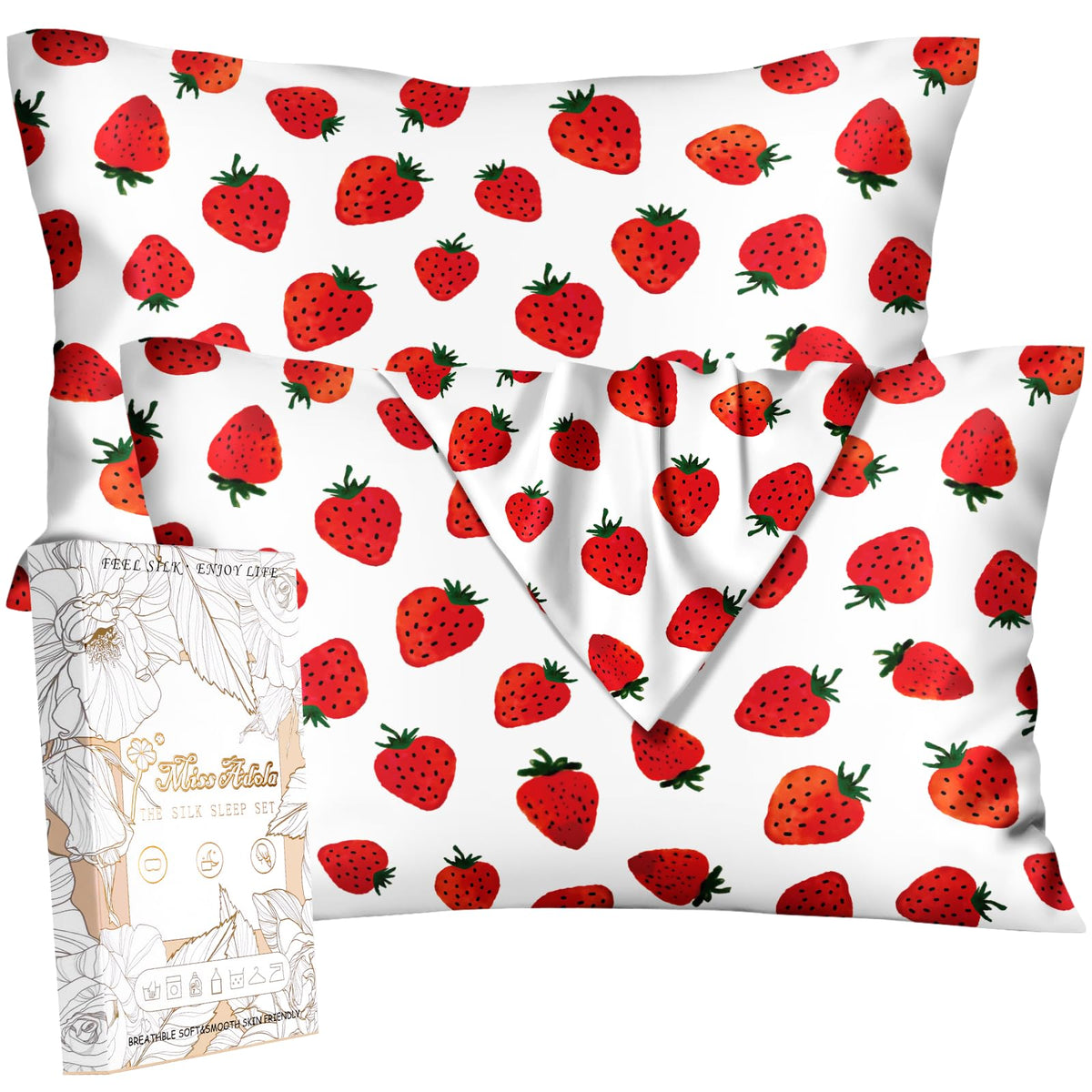 Miss Adola 2pcs Silk Pillowcase with Hidden Zipper, BLK Grow Flower