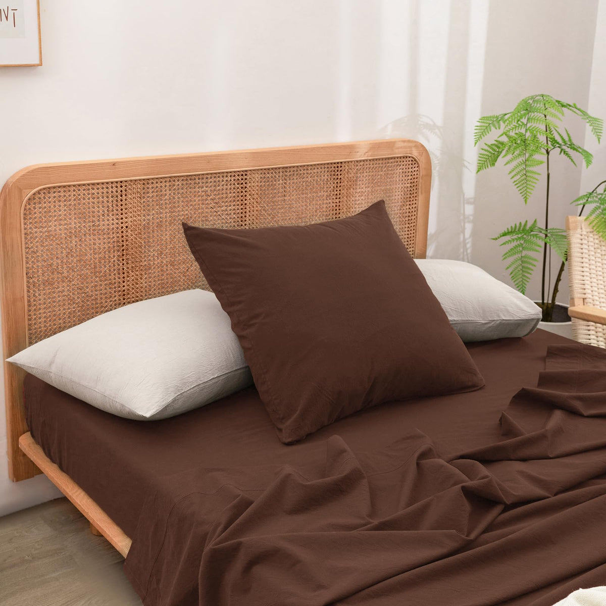 BESTOUCH Washed Cotton Pillowcases Linen Feel Olive Green Body