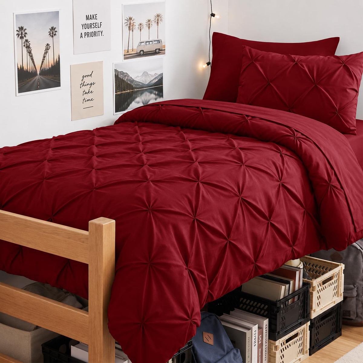 CozyLux Queen Comforter Set Black, 7 Pieces Pintuck Bed in a Bag